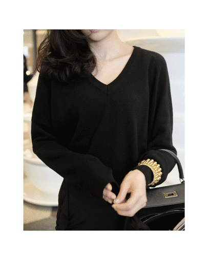[luxe] 플레인 딥브이넥 에센셜 캐시미어 스웨터