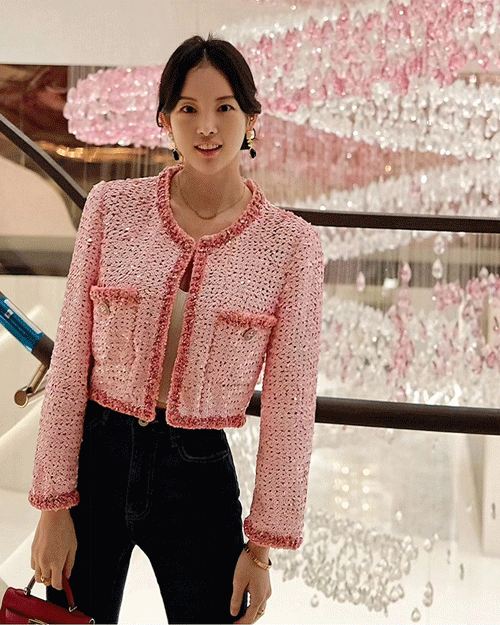 바비 핑크 시퀸 트위드 재킷